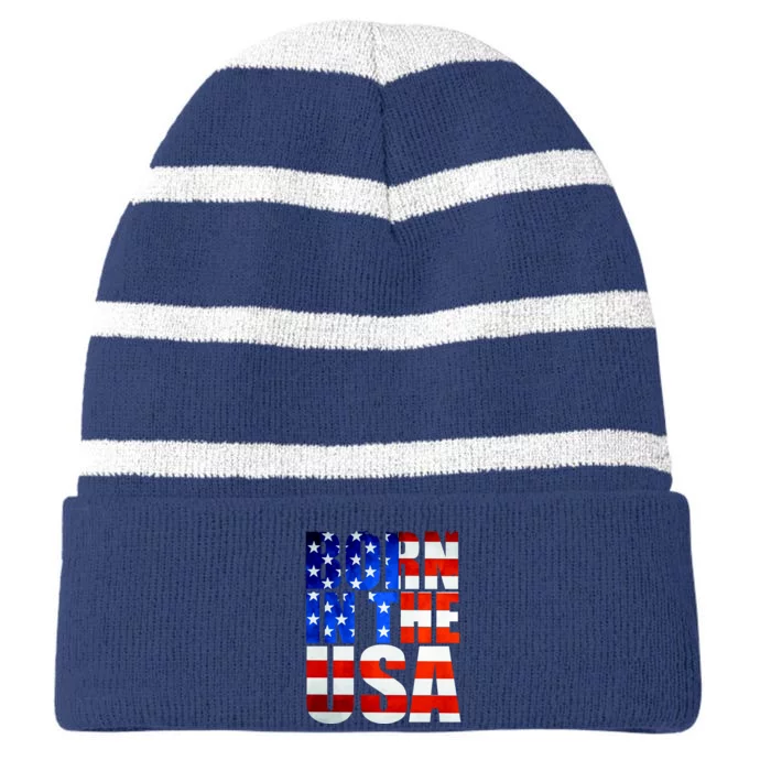 Born In The USA Flag Striped Beanie with Solid Band