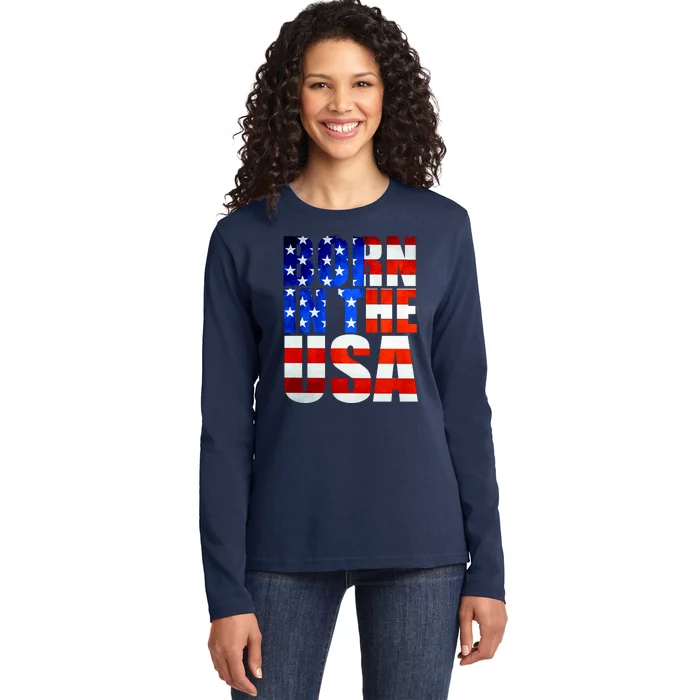 Born In The USA Flag Ladies Long Sleeve Shirt