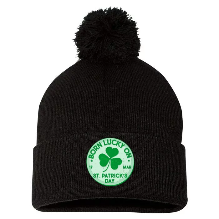 Born Lucky On St. Patrick's Day Pom Pom 12in Knit Beanie