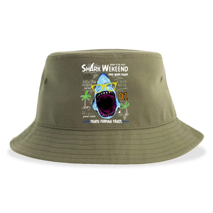 Born To Be Wild - Shark Weekend Slogans Sustainable Bucket Hat