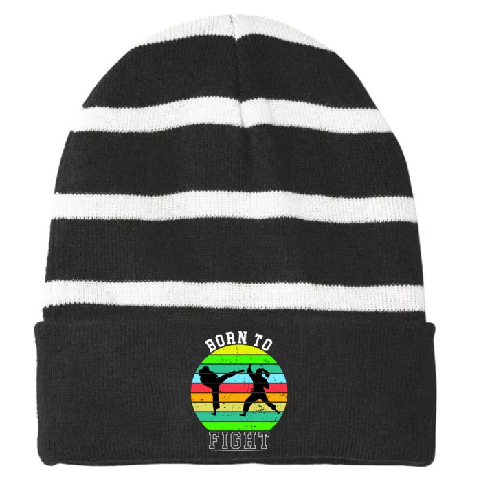 Born To Fight Striped Beanie with Solid Band