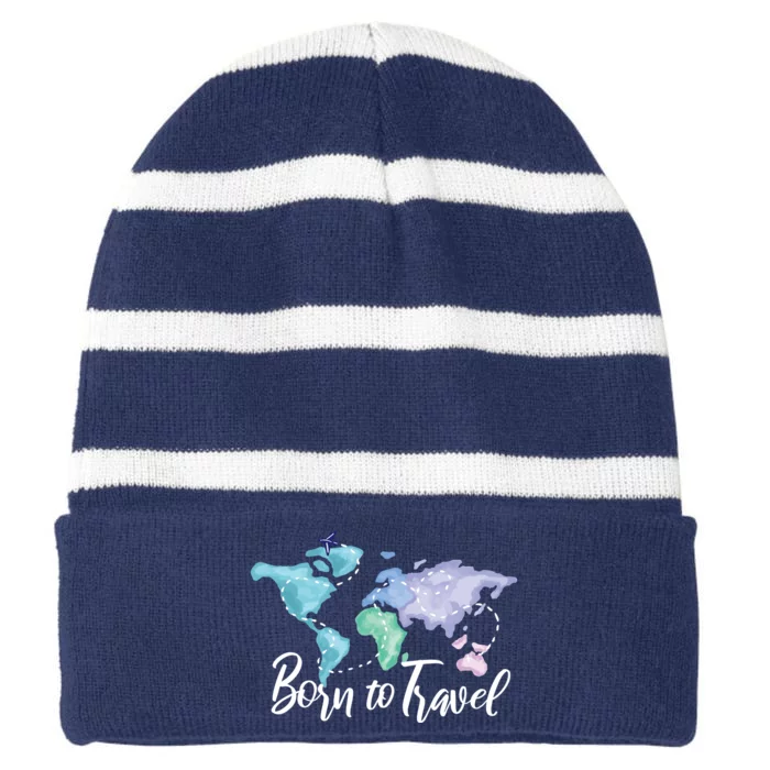 Born To Travel Striped Beanie with Solid Band