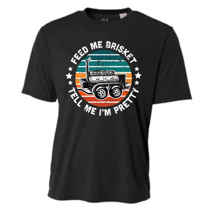 BBQ Offset Smoker Pit Feed Me Brisket and tell me I'm Pretty Cooling Performance Crew T-Shirt