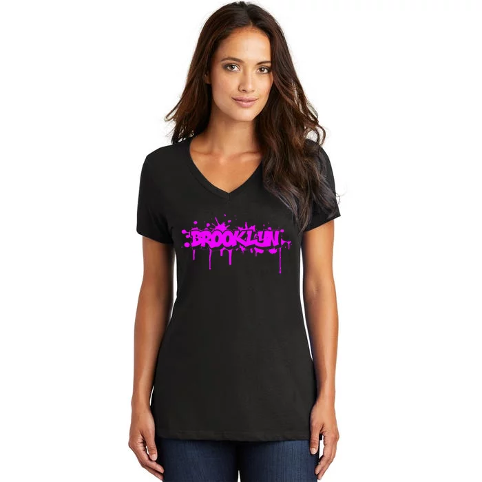 Brooklyn Old School Graffiti Women's V-Neck T-Shirt