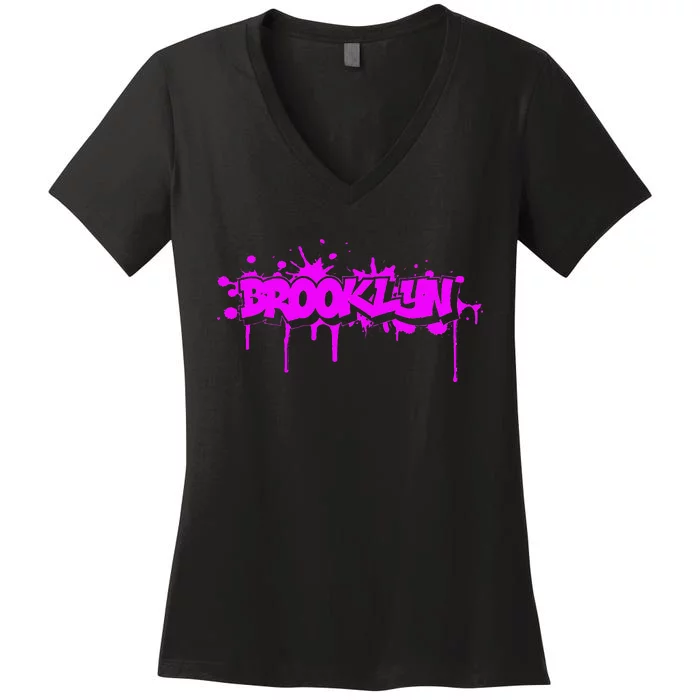 Brooklyn Old School Graffiti Women's V-Neck T-Shirt