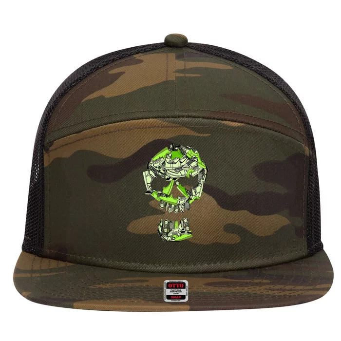 Big Ol Sneaker Head Green Color Graphic 7 Panel Mesh Trucker Snapback Hat