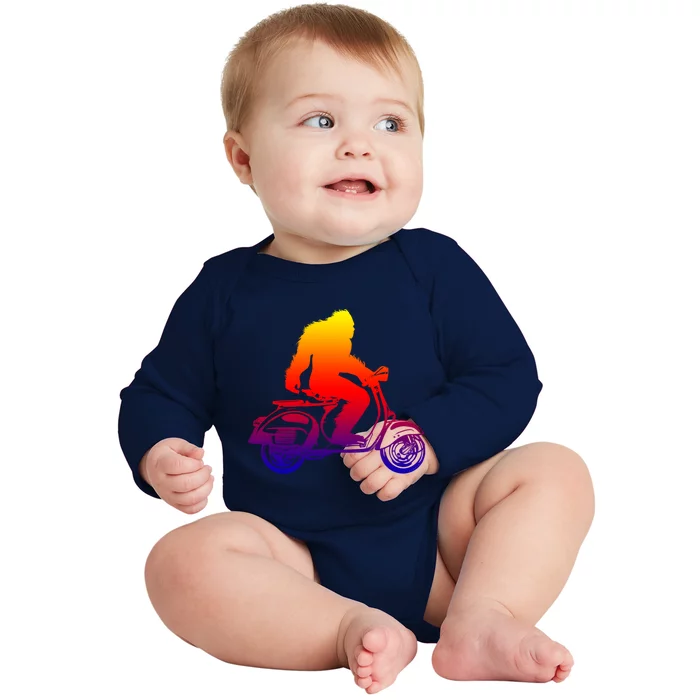 Bigfoot On Scooter Gift Sasquatch Riding Moped Baby Long Sleeve Bodysuit