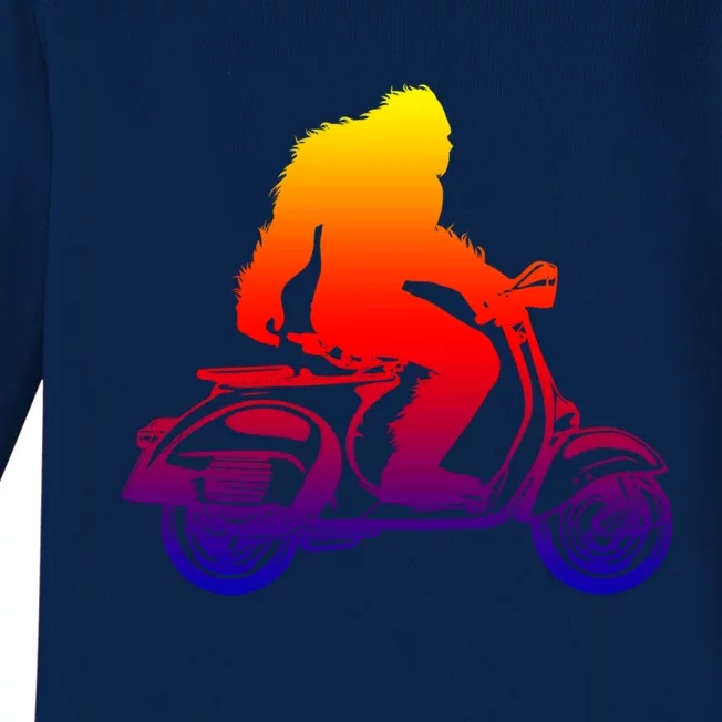 Bigfoot On Scooter Gift Sasquatch Riding Moped Baby Long Sleeve Bodysuit