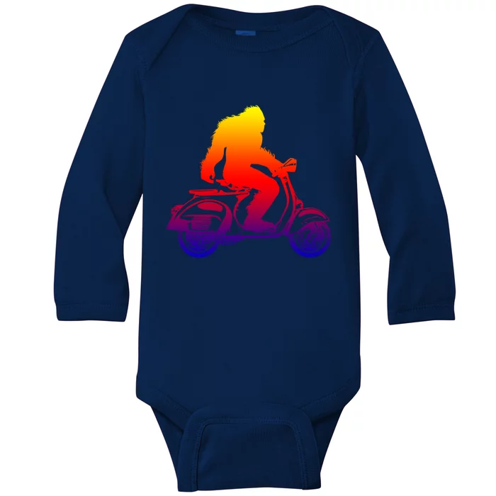 Bigfoot On Scooter Gift Sasquatch Riding Moped Baby Long Sleeve Bodysuit