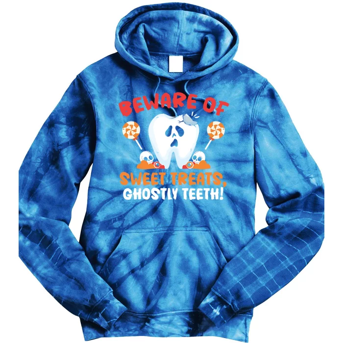 Beware Of Sweet Treats Ghostly Teeth Dental Halloween Gift Tie Dye Hoodie