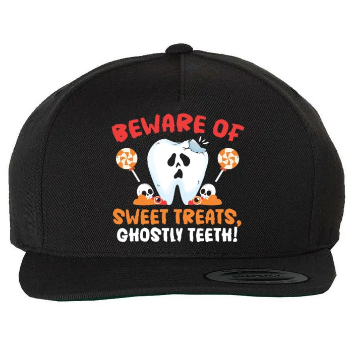 Beware Of Sweet Treats Ghostly Teeth Dental Halloween Meaningful Gift Wool Snapback Cap