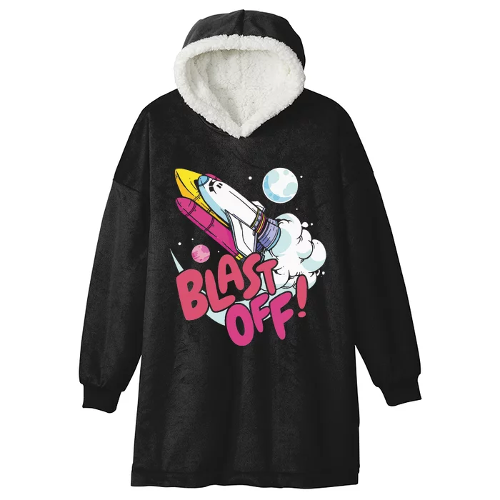 Blast off space shuttle planets Hooded Wearable Blanket