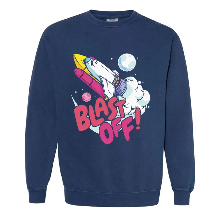 Blast off space shuttle planets Garment-Dyed Sweatshirt