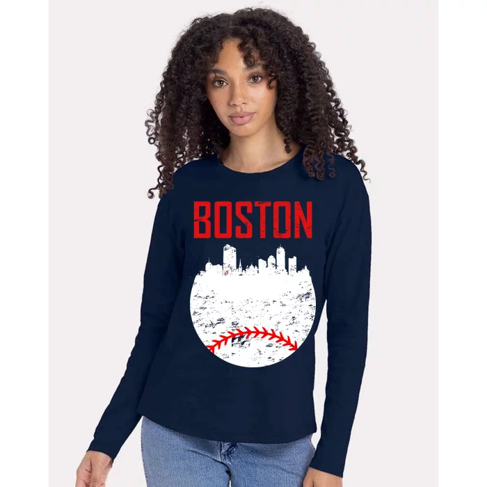 Boston Baseball City Womens Cotton Relaxed Long Sleeve T-Shirt