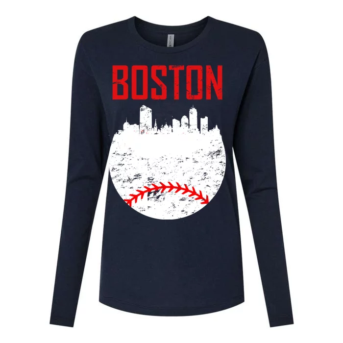 Boston Baseball City Womens Cotton Relaxed Long Sleeve T-Shirt