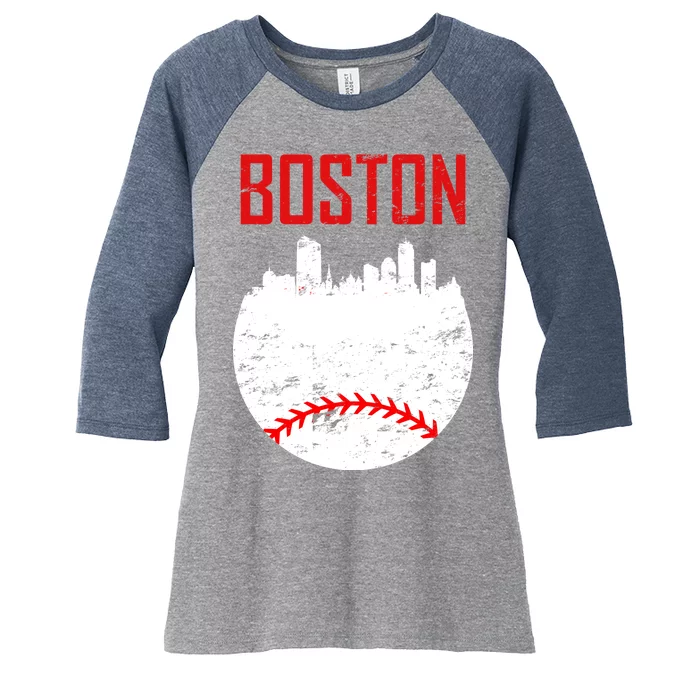 Boston Baseball City Women's Tri-Blend 3/4-Sleeve Raglan Shirt