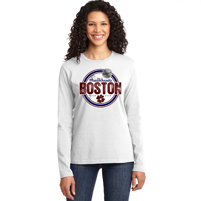 Boston Land of the Free Logo Ladies Long Sleeve Shirt