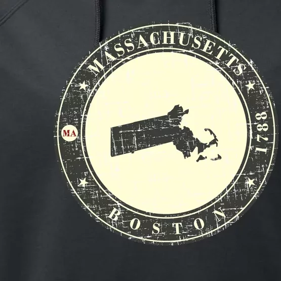 Boston Massachusetts Retro Performance Fleece Hoodie