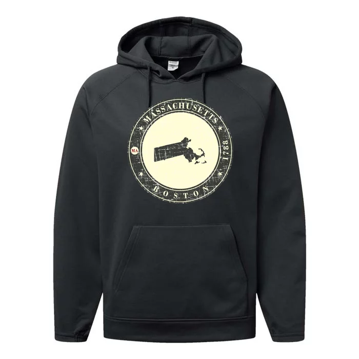 Boston Massachusetts Retro Performance Fleece Hoodie