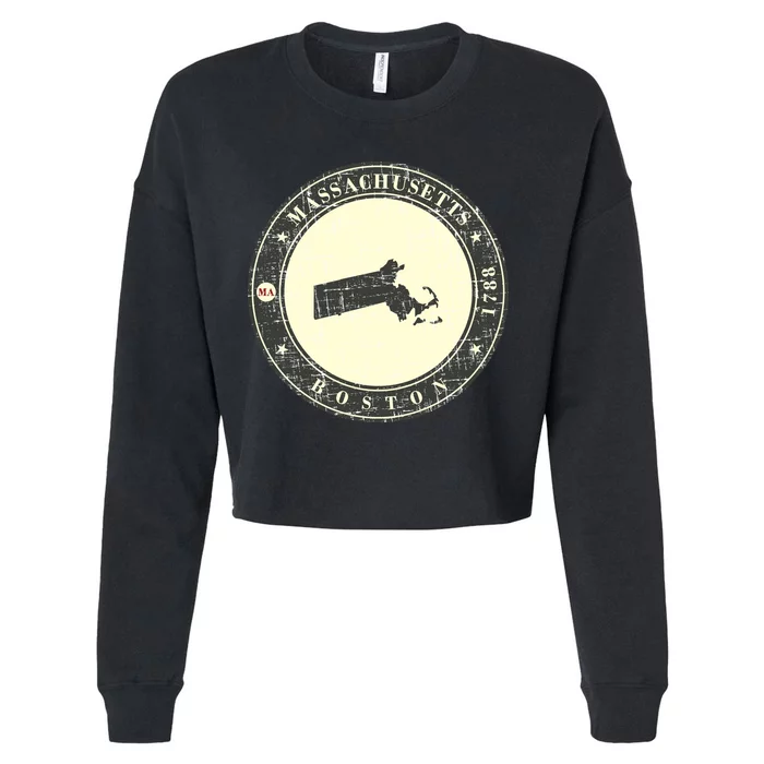 Boston Massachusetts Retro Cropped Pullover Crew