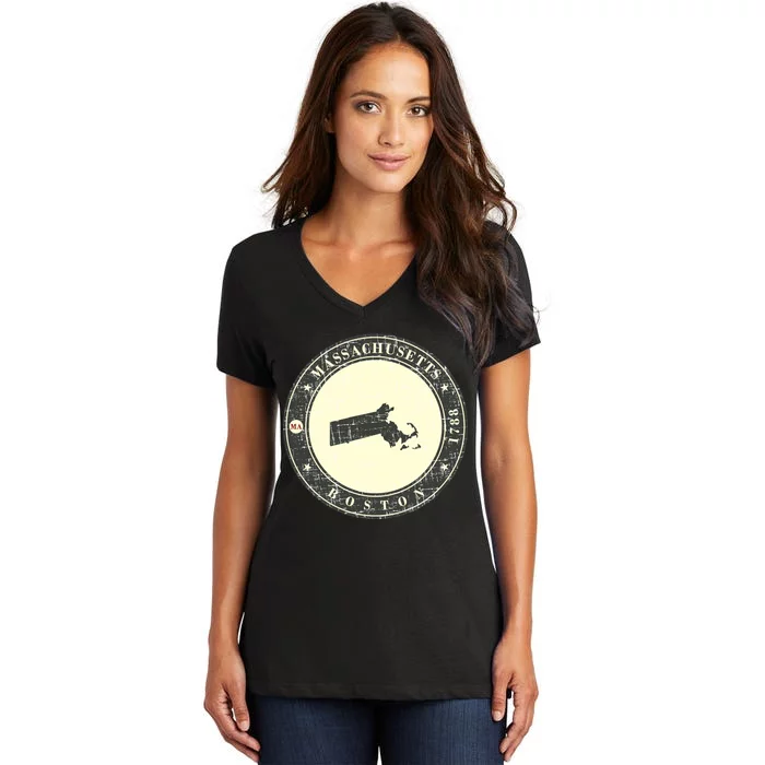 Boston Massachusetts Retro Women's V-Neck T-Shirt