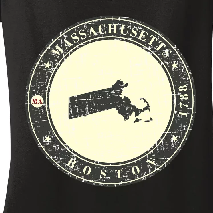 Boston Massachusetts Retro Women's V-Neck T-Shirt