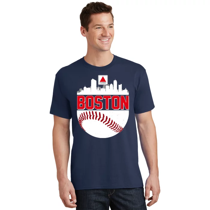 Boston Skyline Fenway Baseball Sports Logo Tall T-Shirt