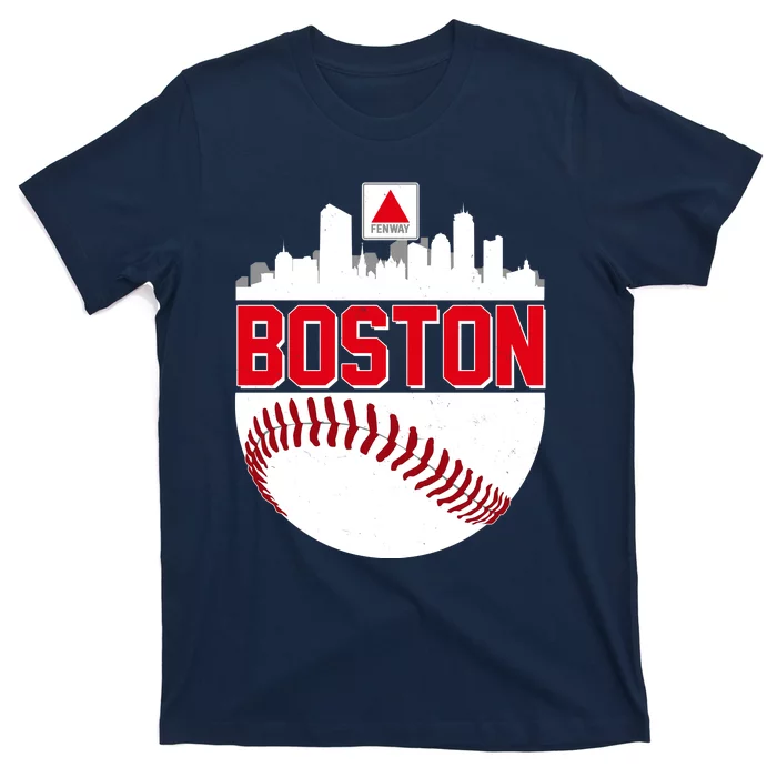 Boston Skyline Fenway Baseball Sports Logo Tall T-Shirt