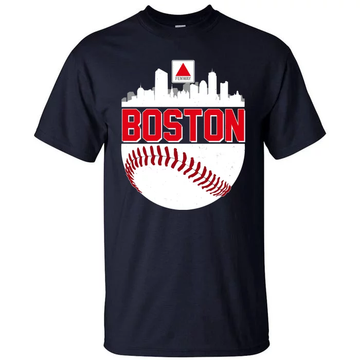 Boston Skyline Fenway Baseball Sports Logo Tall T-Shirt