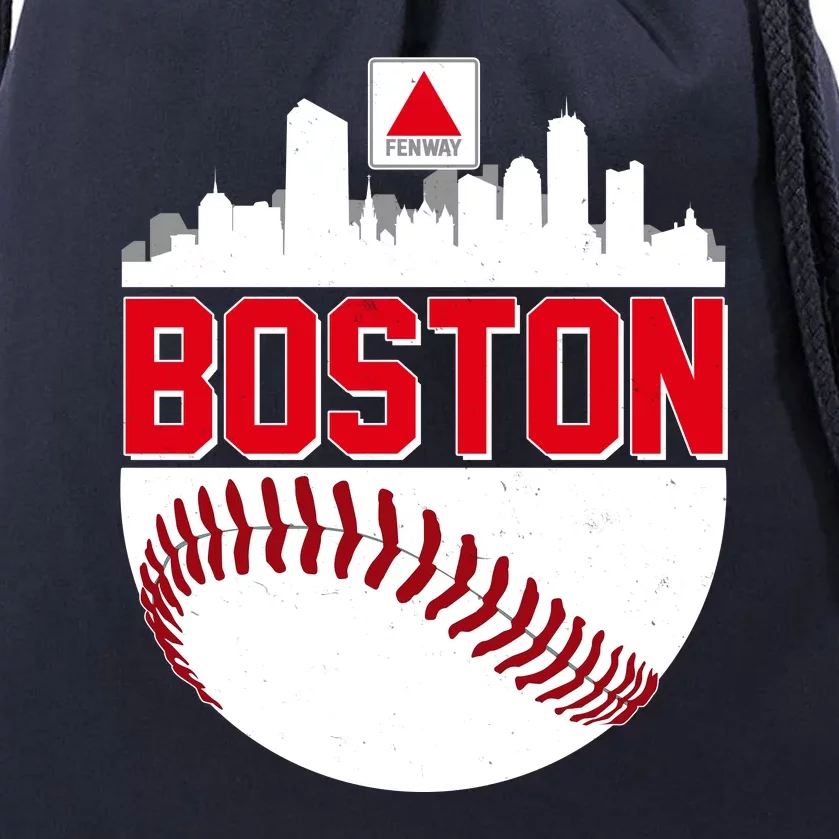 Boston Skyline Fenway Baseball Sports Logo Drawstring Bag