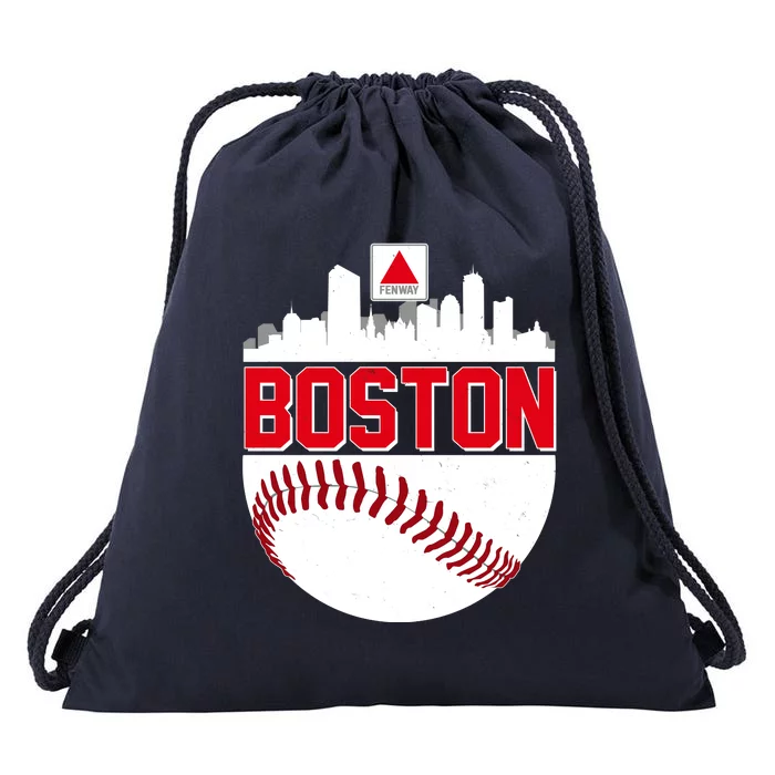 Boston Skyline Fenway Baseball Sports Logo Drawstring Bag