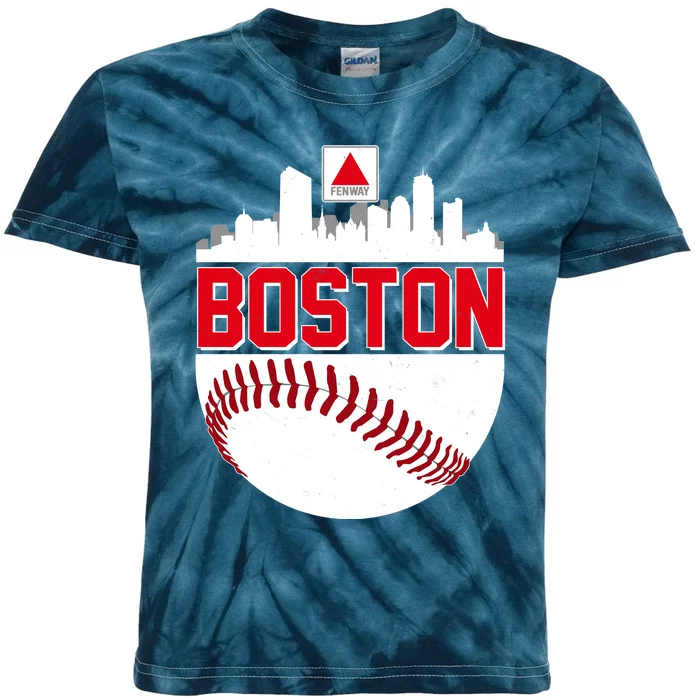 Boston Skyline Fenway Baseball Sports Logo Kids Tie-Dye T-Shirt