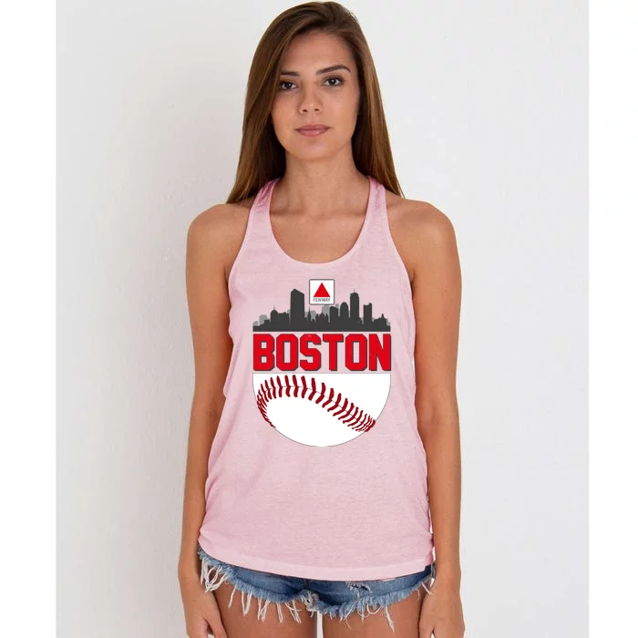 Boston Skyline Fenway Baseball Sports Logo Women's Knotted Racerback Tank