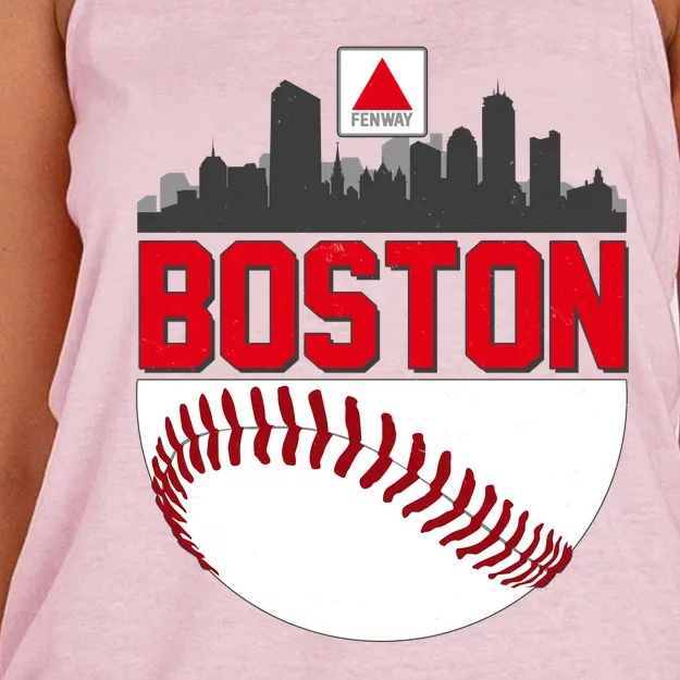 Boston Skyline Fenway Baseball Sports Logo Women's Knotted Racerback Tank