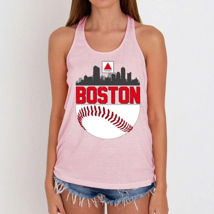 Boston Skyline Fenway Baseball Sports Logo Women's Knotted Racerback Tank