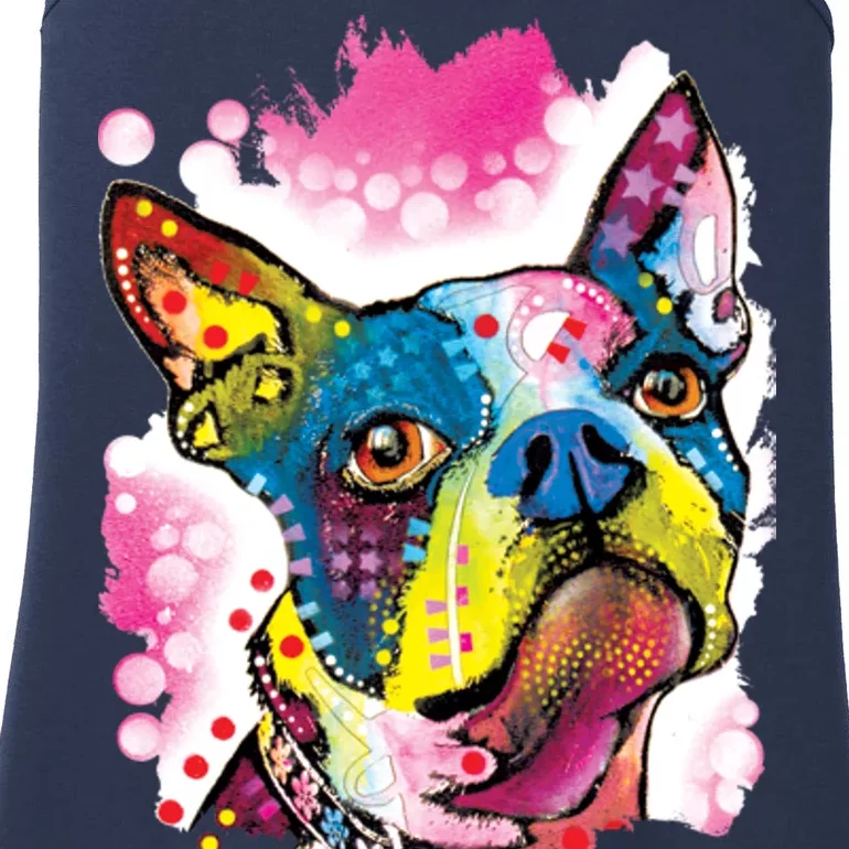 Boston Terrier Face Trippy Dog Ladies Essential Tank