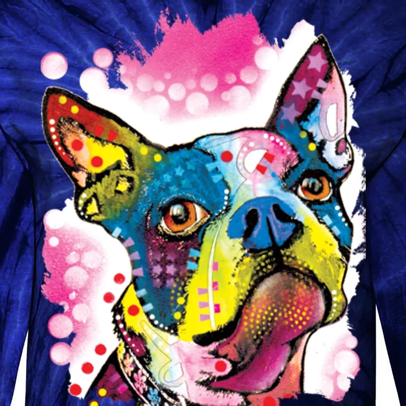 Boston Terrier Face Trippy Dog Tie-Dye Long Sleeve Shirt