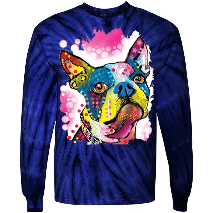 Boston Terrier Face Trippy Dog Tie-Dye Long Sleeve Shirt