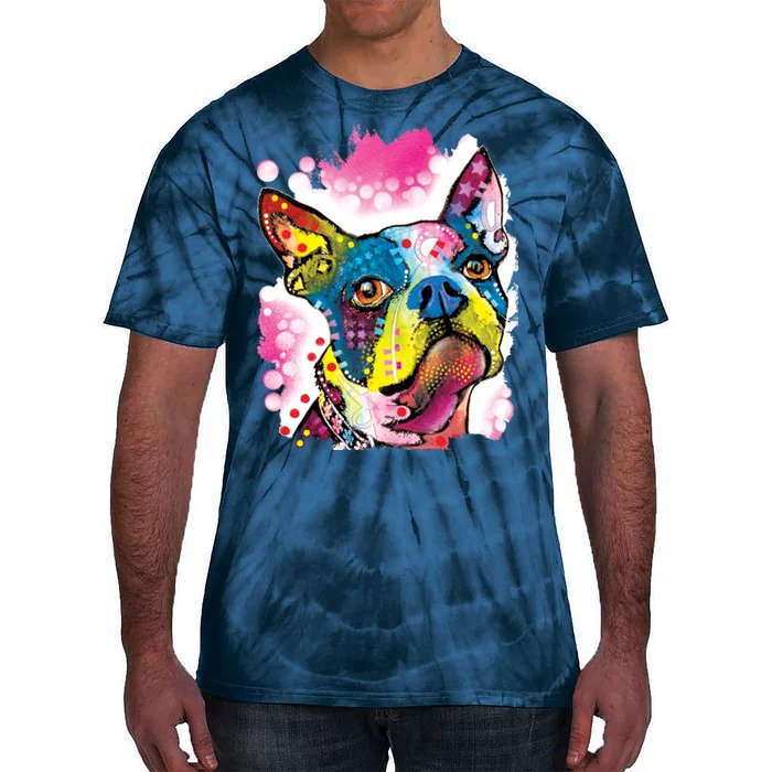 Boston Terrier Face Trippy Dog Tie-Dye T-Shirt