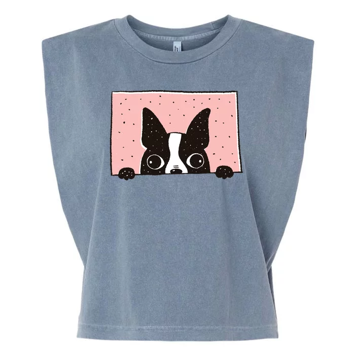 Boston Terrier Peeking Garment-Dyed Women's Muscle Tee