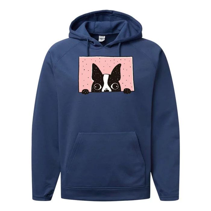 Boston Terrier Peeking Performance Fleece Hoodie