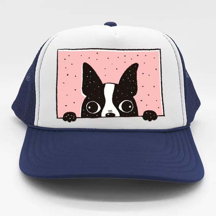 Boston Terrier Peeking Trucker Hat