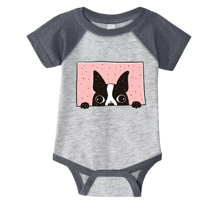 Boston Terrier Peeking Infant Baby Jersey Bodysuit