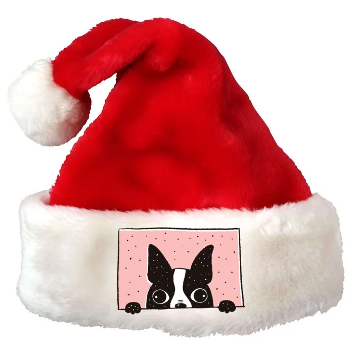 Boston Terrier Peeking Premium Christmas Santa Hat