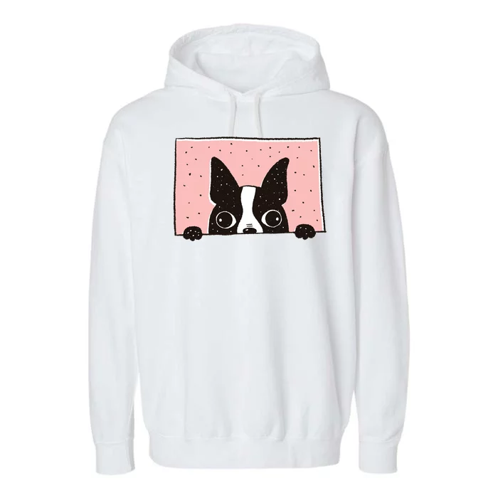 Boston Terrier Peeking Garment-Dyed Fleece Hoodie