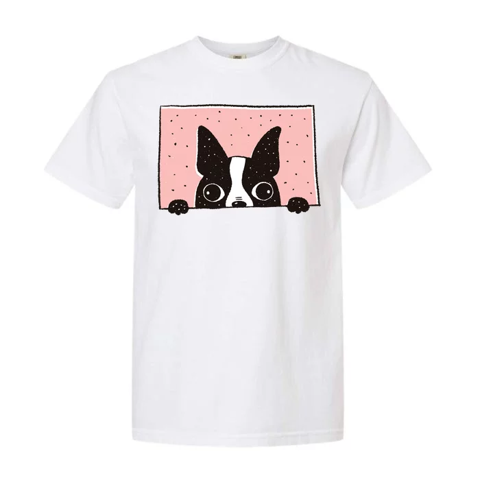 Boston Terrier Peeking Garment-Dyed Heavyweight T-Shirt