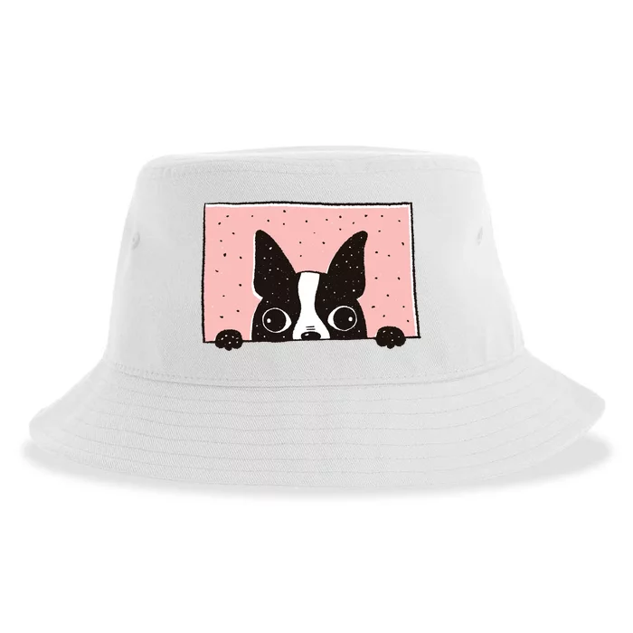 Boston Terrier Peeking Sustainable Bucket Hat