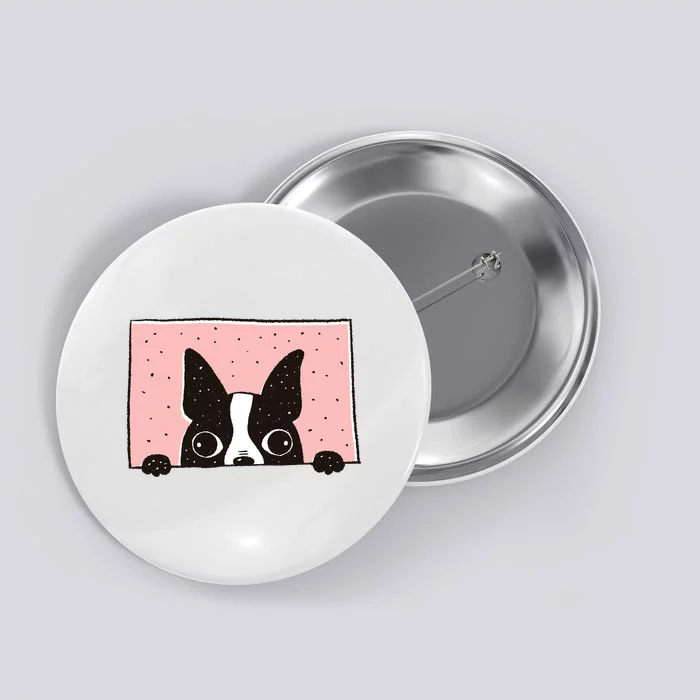 Boston Terrier Peeking Button