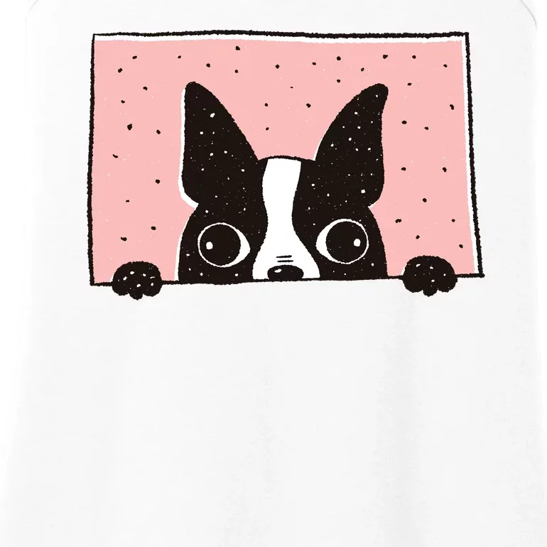 Boston Terrier Peeking Ladies Essential Tank