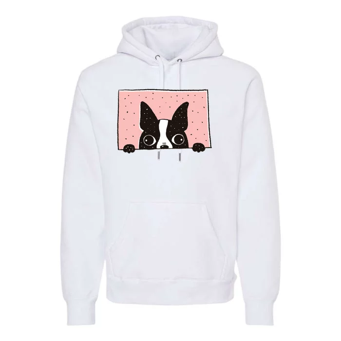 Boston Terrier Peeking Premium Hoodie